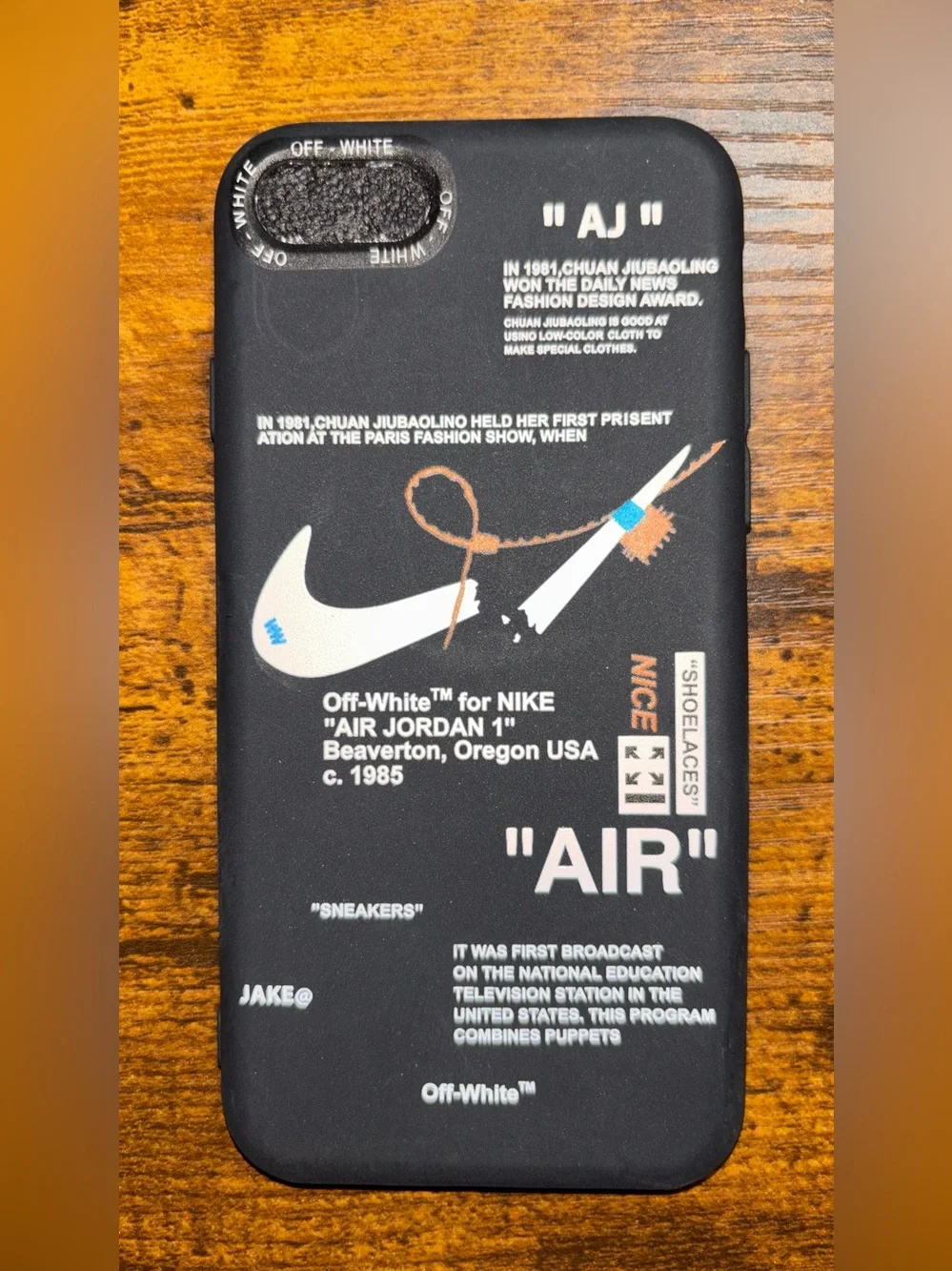 Off-White Black 'AIR' Graphic iPhone Case with White and Tan Accents for Se/7/8